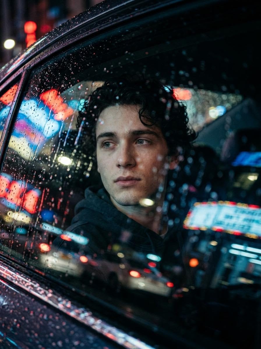 Rainy Car Window Cinematic Portrait