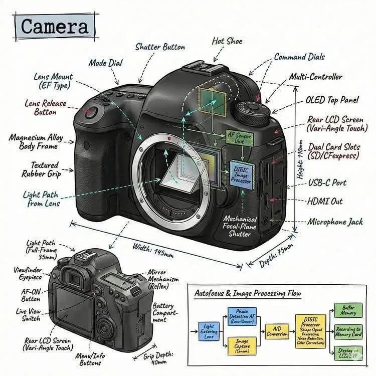 Technical Object Infographic with Cutaway Labels