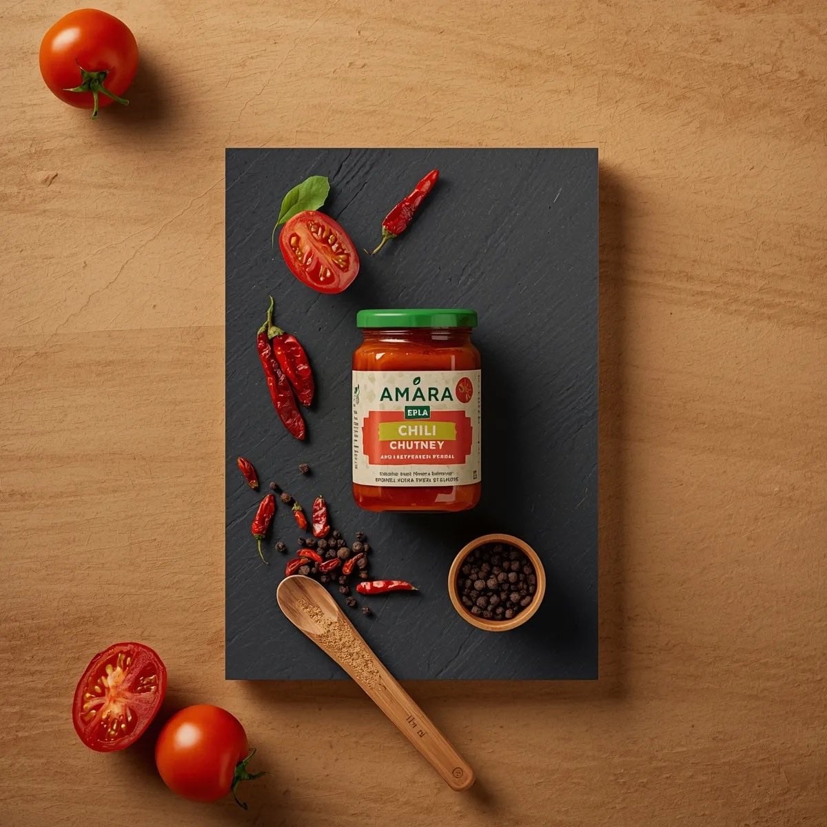 Chili Tomato Chutney Jar on Dark Stone Slab (2)