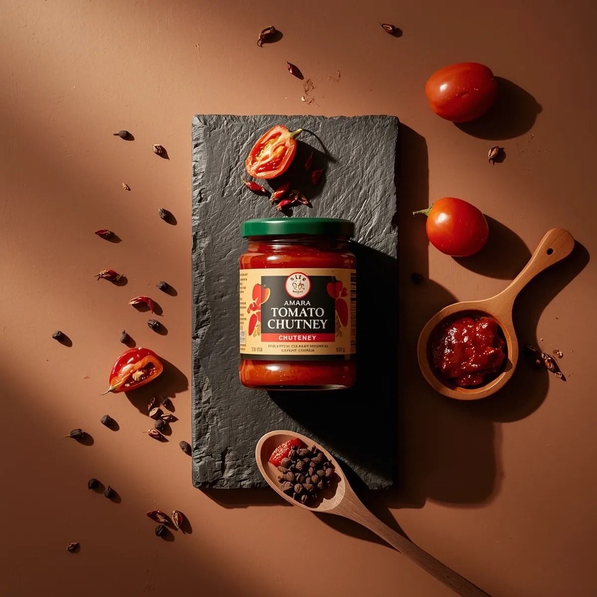 Chili Tomato Chutney Jar on Dark Stone Slab (3)