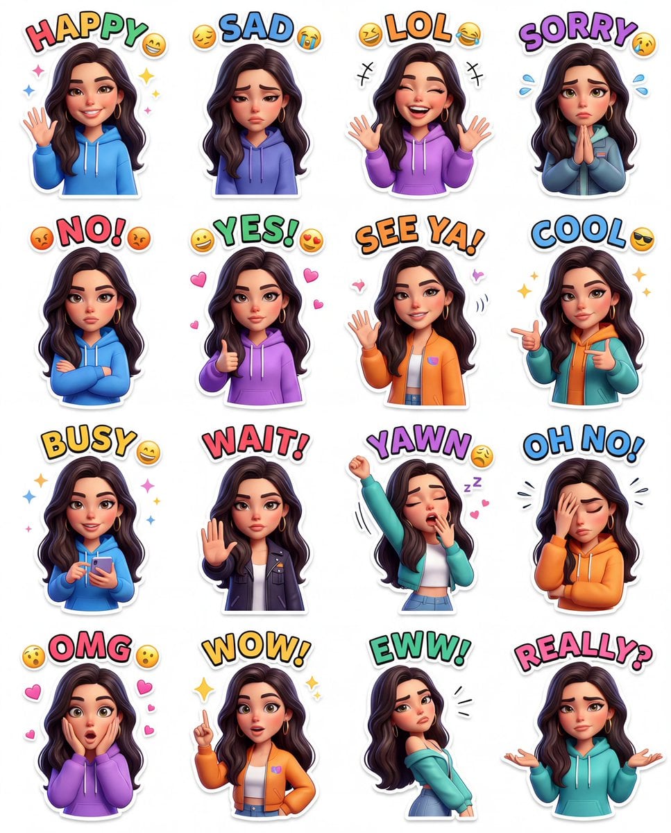 Chibi 3D Animated Reaction Sticker Pack (2)