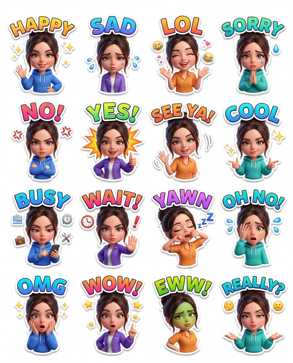 Chibi 3D Animated Reaction Sticker Pack (4)