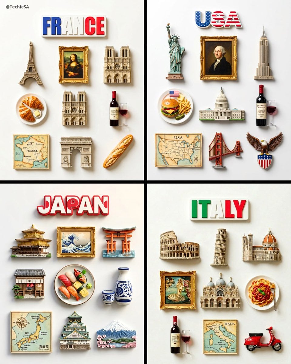 9-Piece Country Landmark Resin Magnet Collection