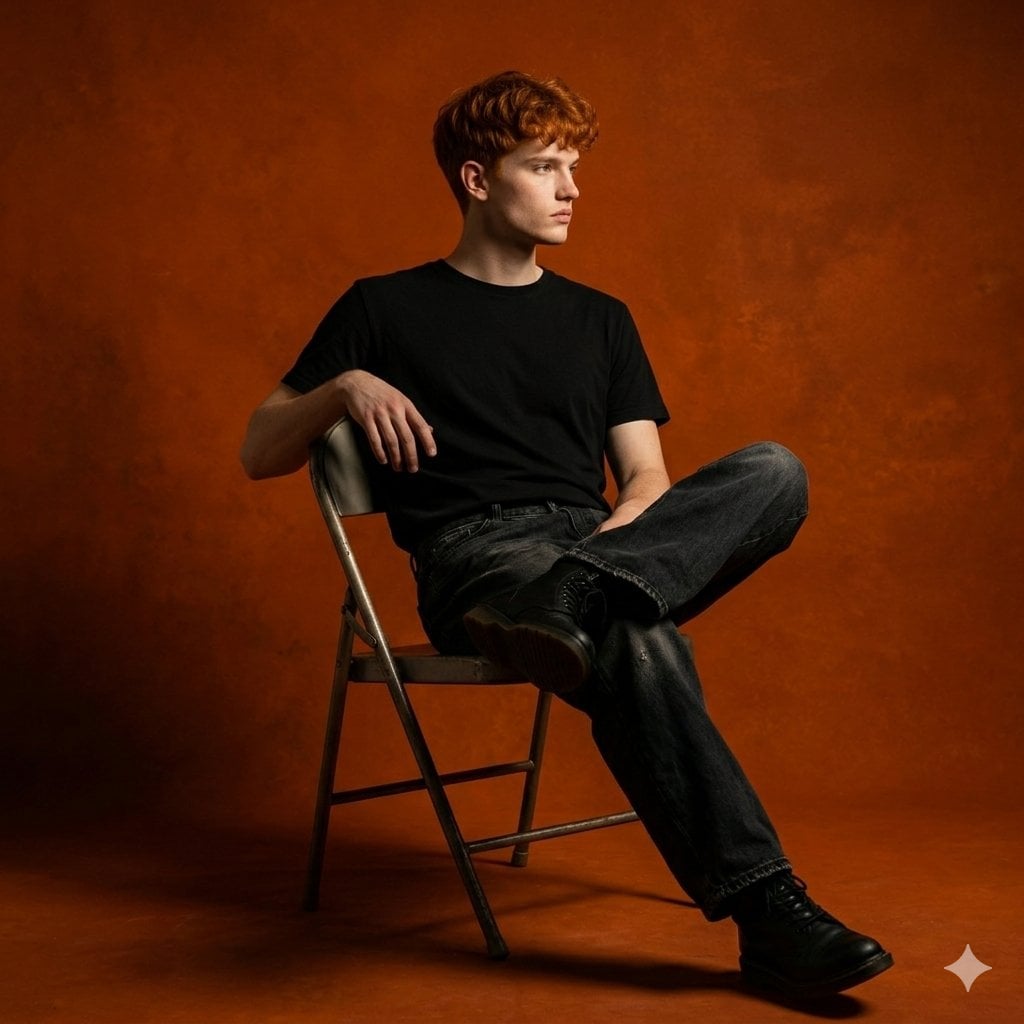 Dark Orange Studio Portrait of a Young Man (2)