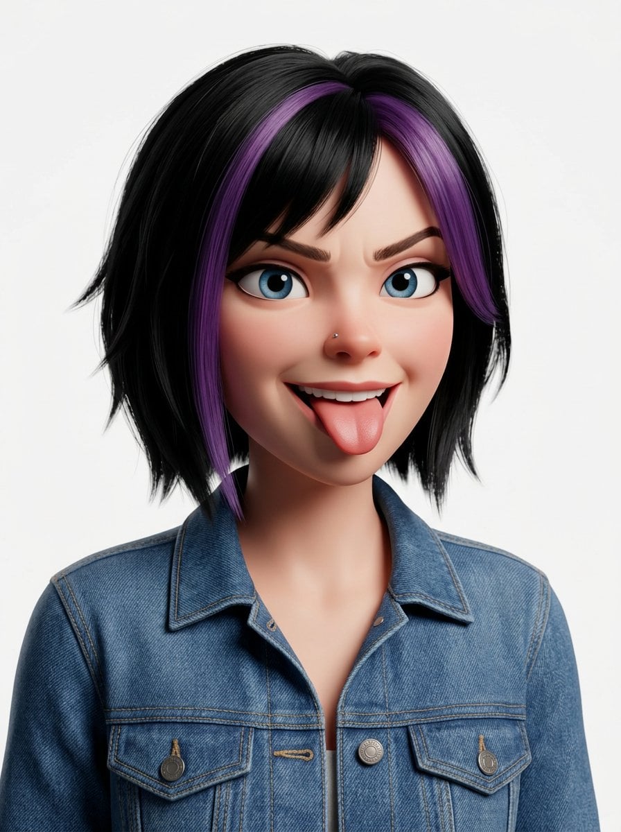 Edgy Pixar-Style 3D Avatar with Purple Hair Streak(3)