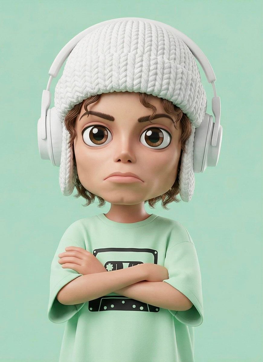 Pouty 3D Cartoon Character on Pastel Green(3)