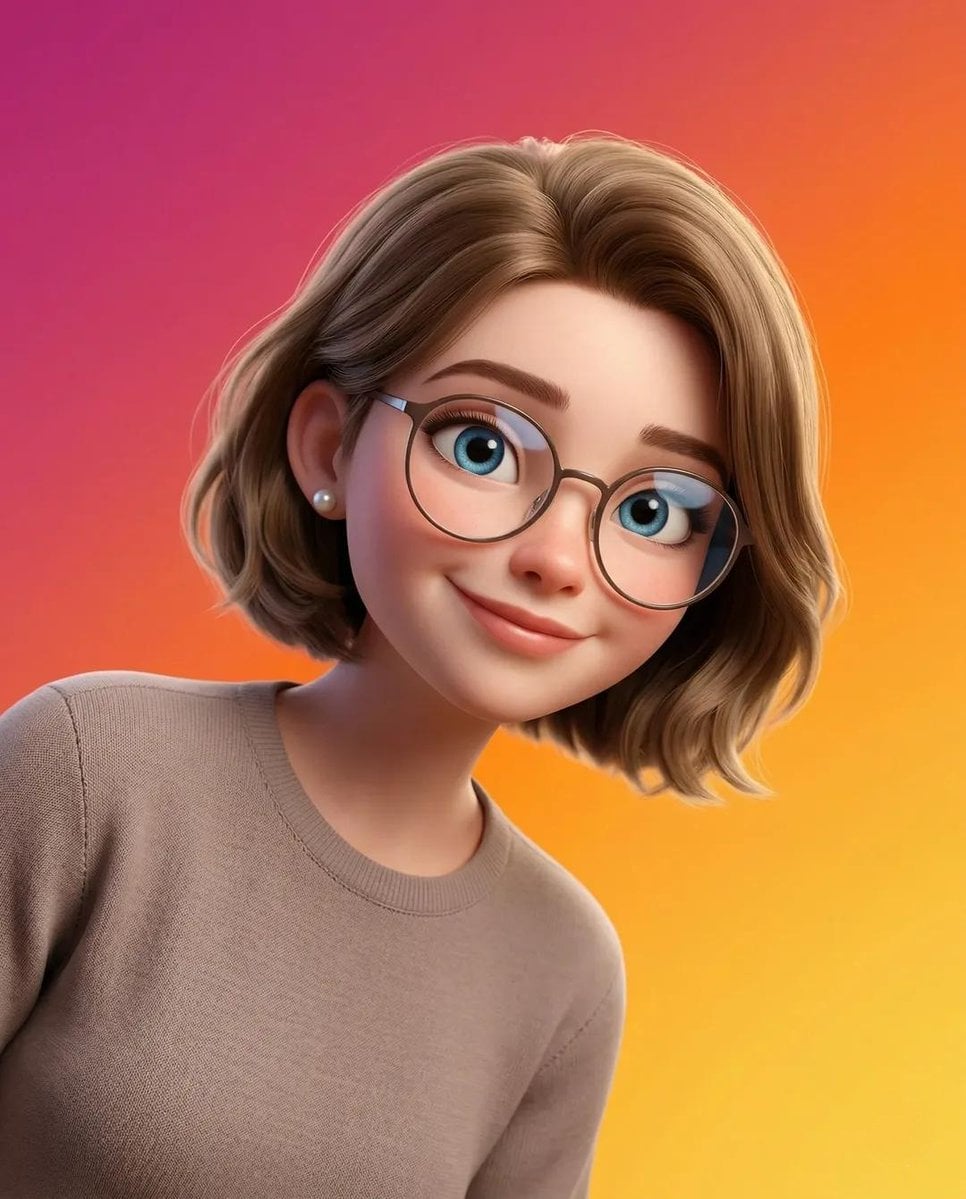 Pixar-Style 3D Portrait with Transparent Glasses