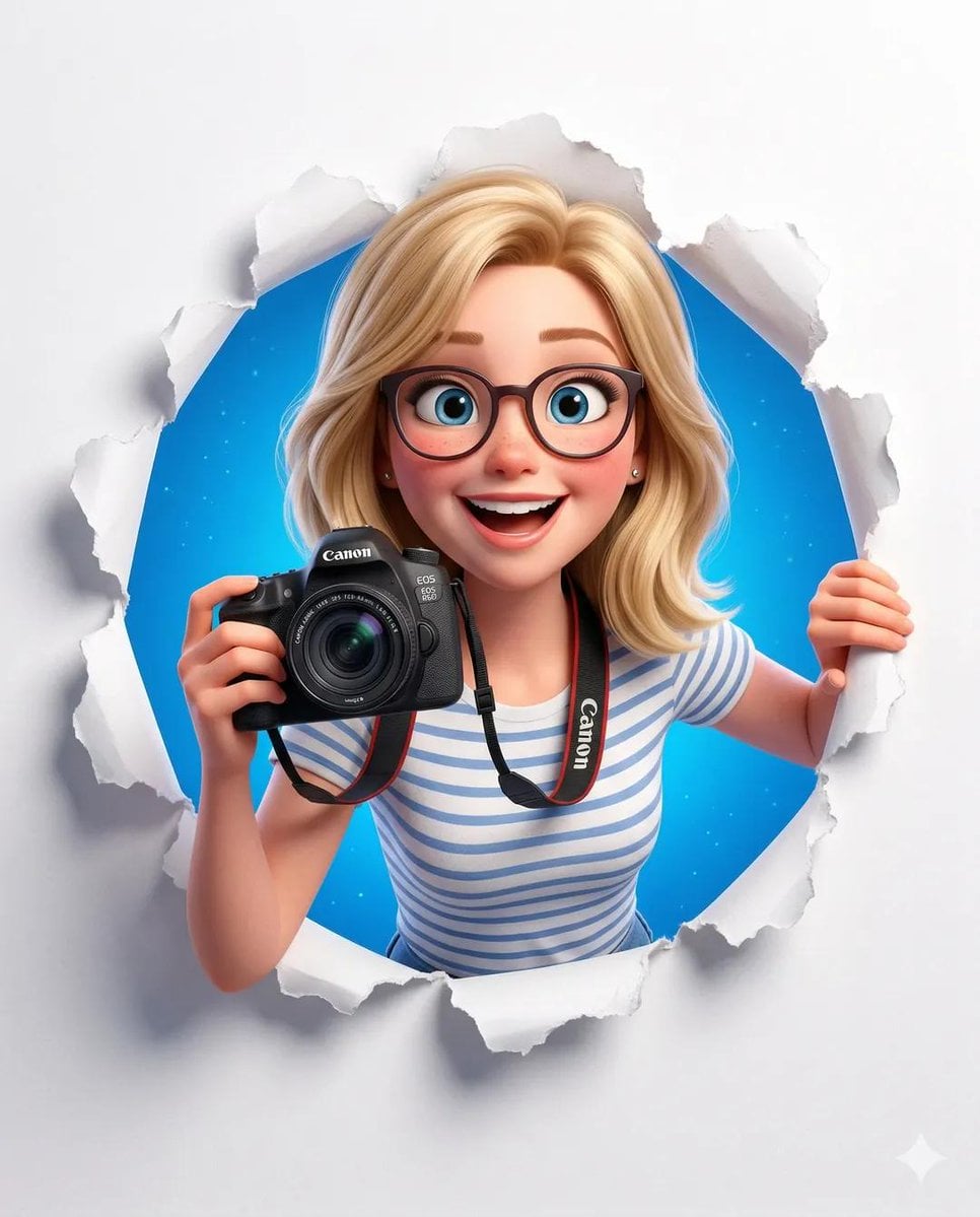 Cute 3D Cartoon Photographer Through Torn Paper (2)