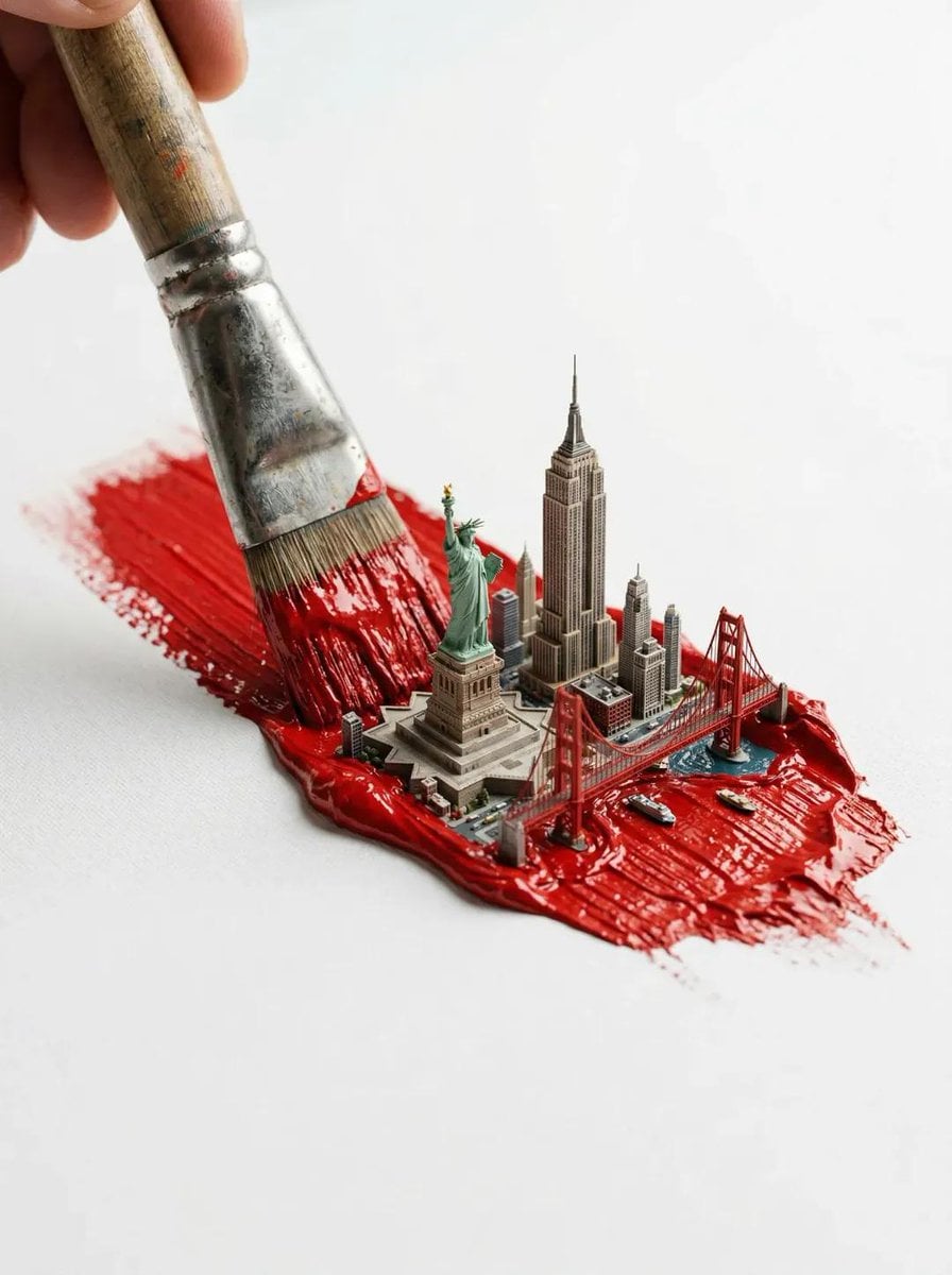 Macro Country Flag Paint Stroke with Miniature Cityscape(2)