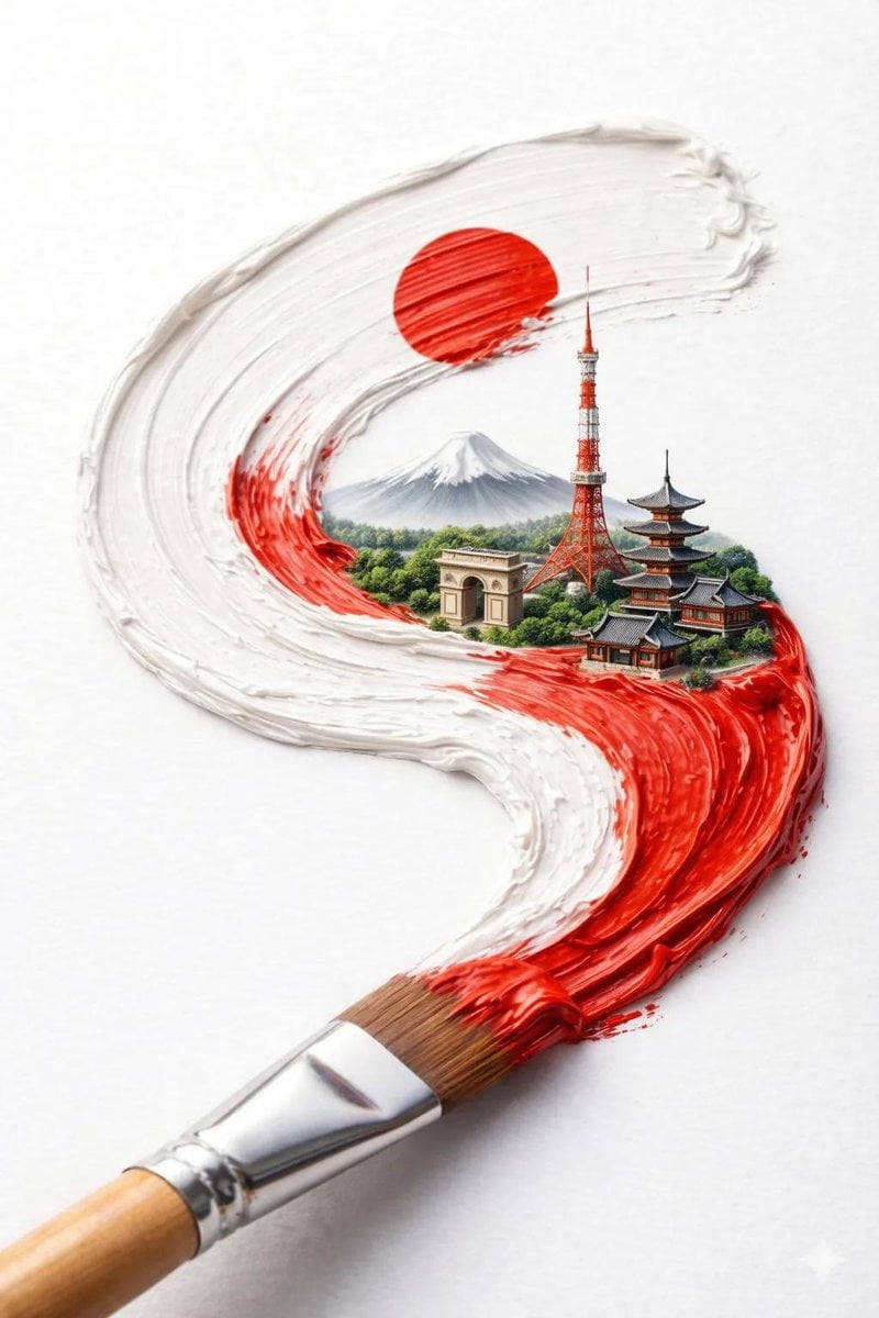 Macro Country Flag Paint Stroke with Miniature Cityscape(3)