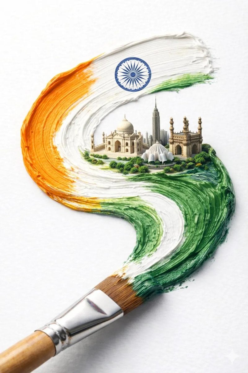 Macro Country Flag Paint Stroke with Miniature Cityscape(4)