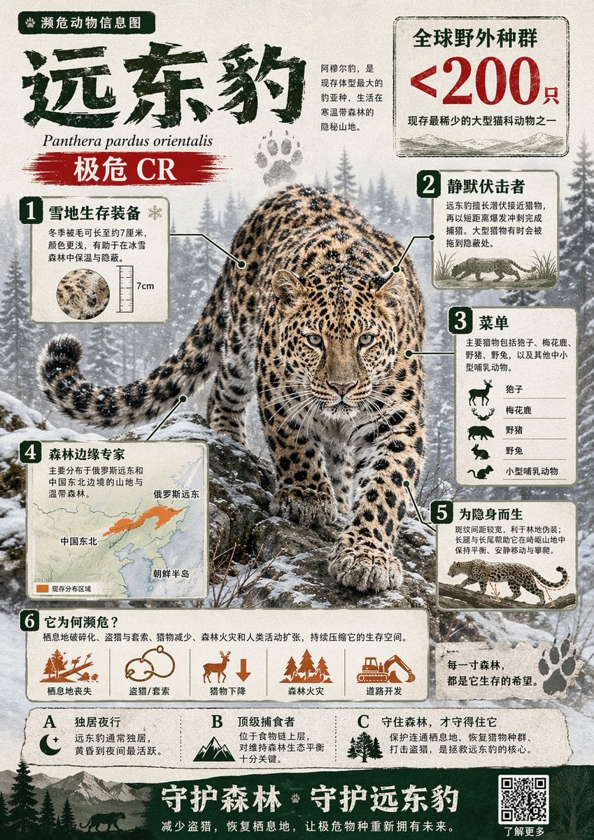 Chinese Endangered Animal Infographic with Photoreal Wildlife