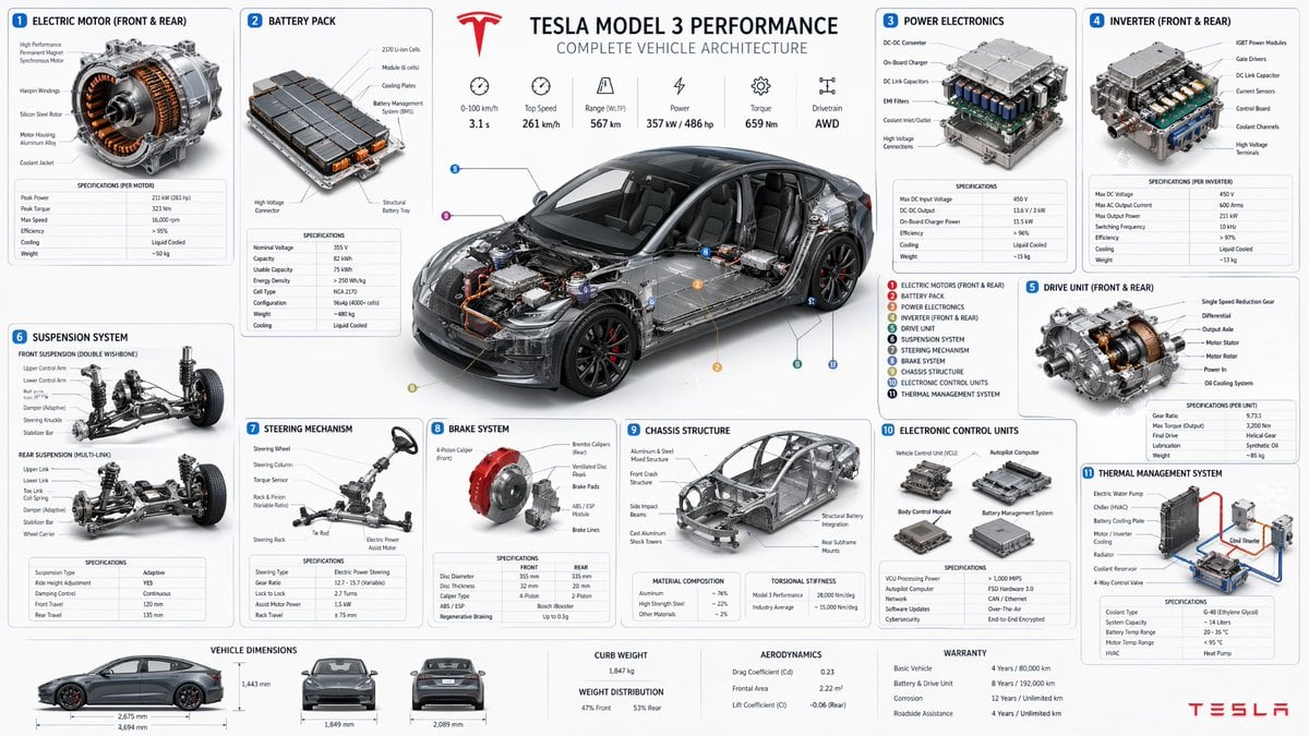Tesla Major Components Technical Infographic