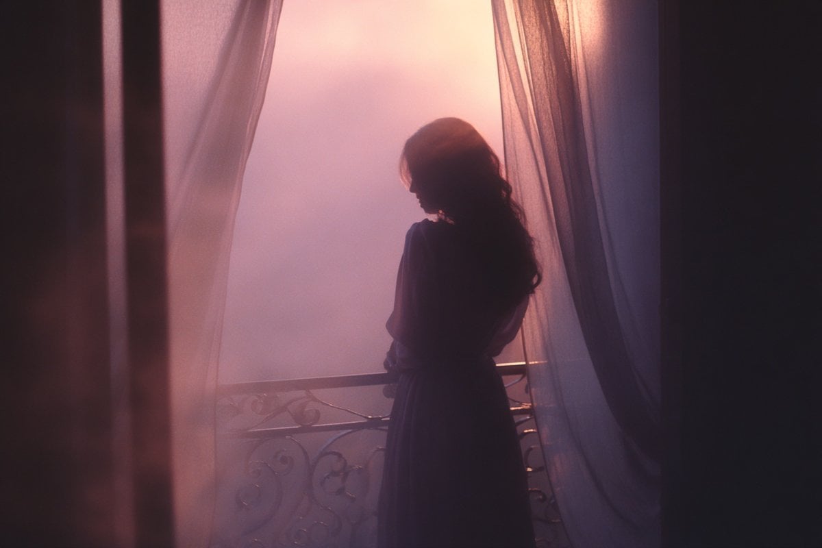 Dreamy Soft-Focus Portrait Through Translucent Fabric(4)