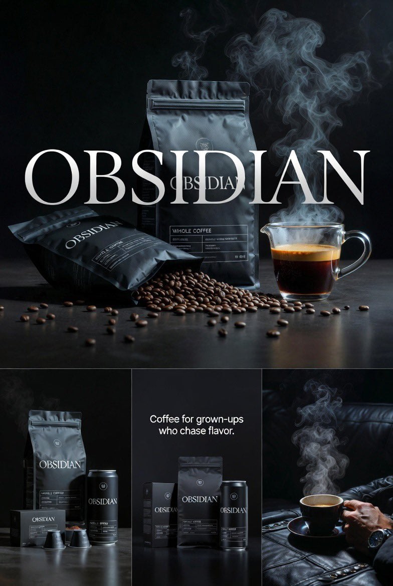 Dark Cinematic OBSIDIAN Coffee Campaign Set
