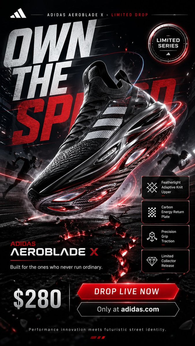 Futuristic Limited-Drop Sneaker Advertising Poster