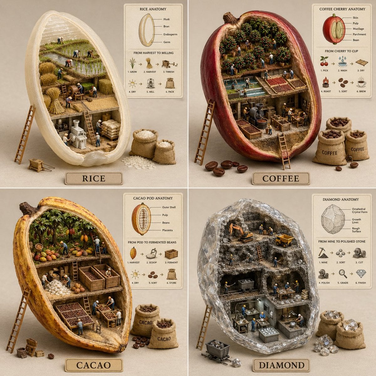 Giant Sliced Ingredient Diorama Grid