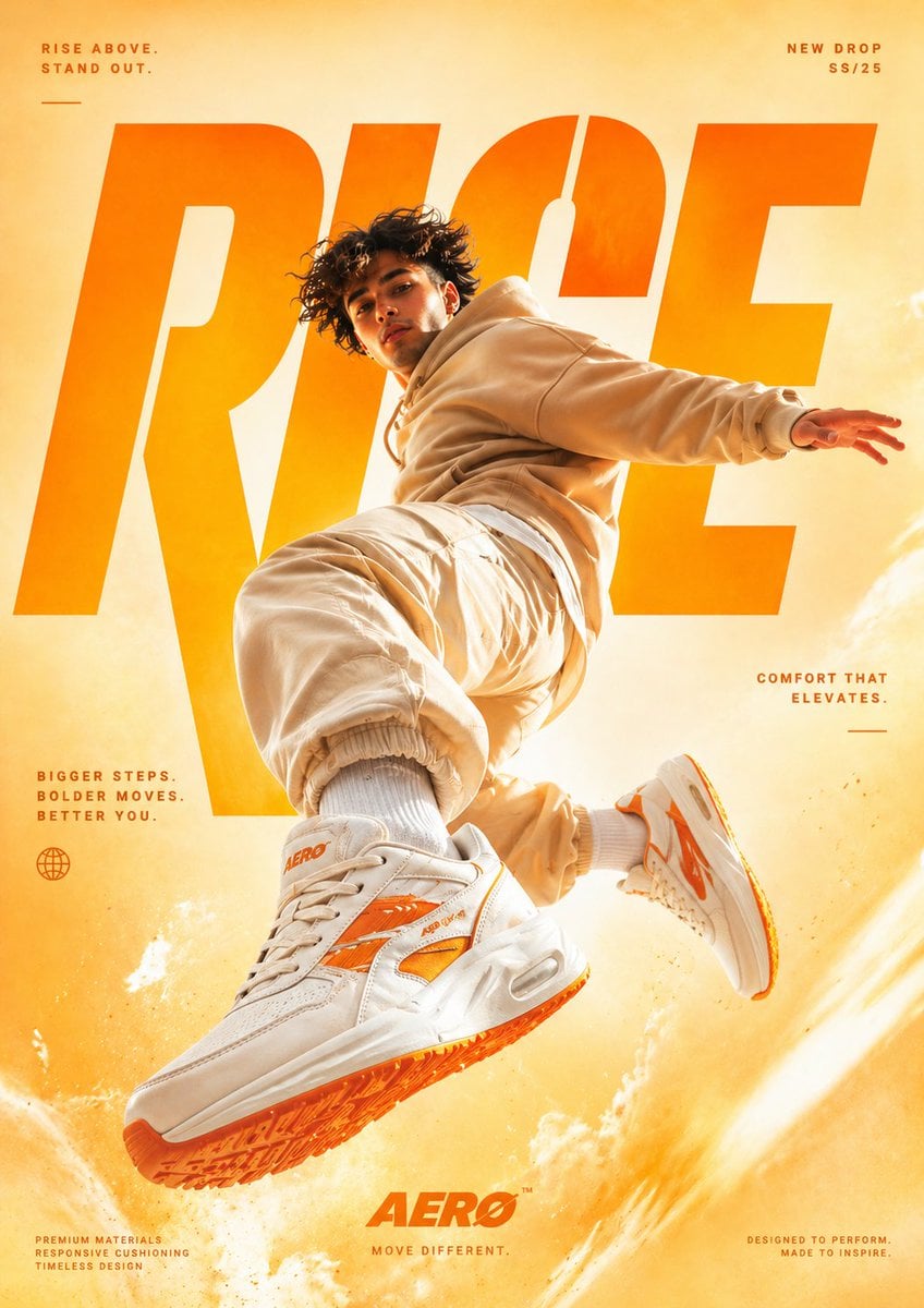 Cinematic Sneaker Jump Advertisement Poster